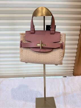 Zac Posen Brigette Mini Belted straw and leather top handle bag and crossbody st